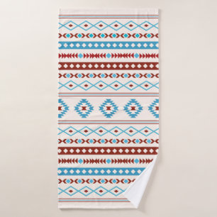 Aztec Blues Red Cream Mixed Motifs Pattern Bath Towel
