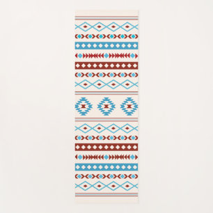 Aztec Blues Red Cream Mixed Motifs Pattern Yoga Mat