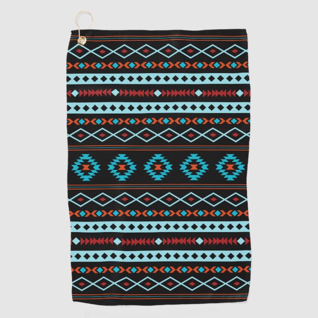 Aztec Blues Reds Black Mixed Motifs Pattern Golf Towel (Front)