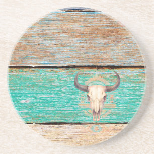 Aztec Boho Skull, weathered wood Coaster