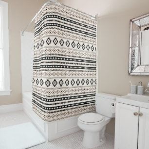 Aztec Brown Black Cream Mixed Motifs 2Part Pattern Shower Curtain