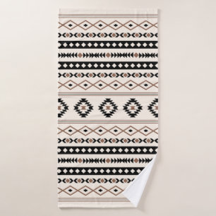 Aztec Brown Black Cream Mixed Motifs Pattern Bath Towel