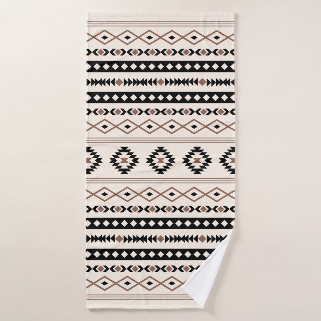 Aztec Brown Black Cream Mixed Motifs Pattern Bath Towel (Bath Towel)