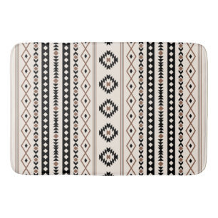 Aztec Brown Black Cream Mixed Motifs Pattern Beach Bath Mat