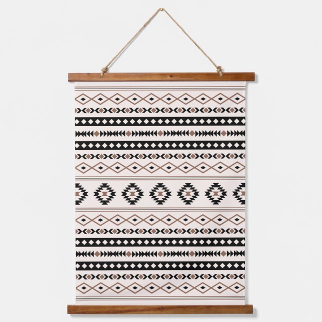 Aztec Brown Black Cream Mixed Motifs Pattern Beach Hanging Tapestry (Front)