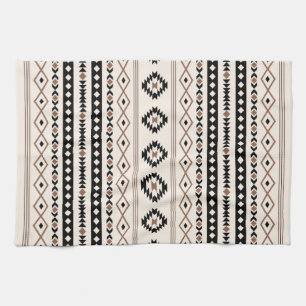 Aztec Brown Black Cream Mixed Motifs Pattern Tea Towel