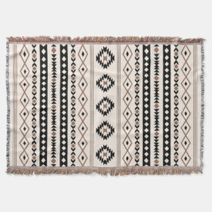 Aztec Brown Black Cream Mixed Motifs Pattern Throw Blanket