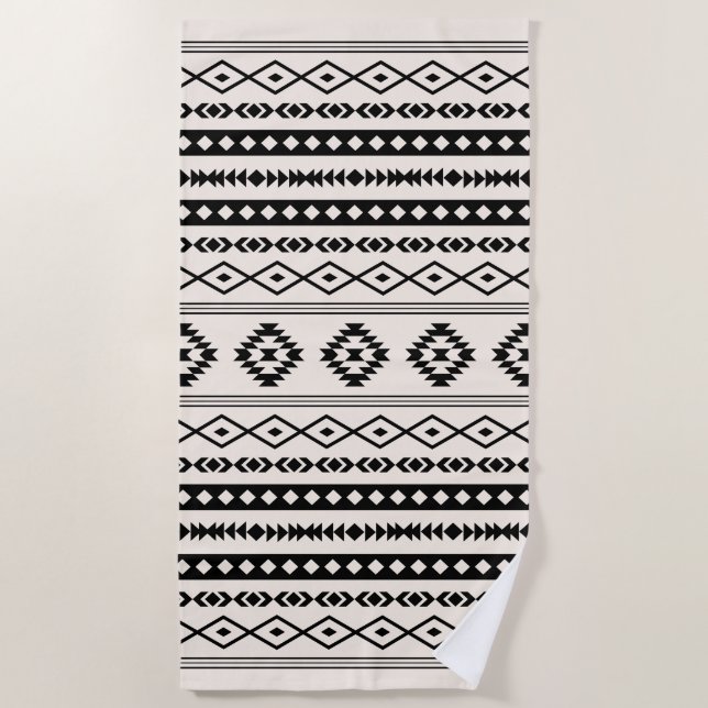 Aztec Brown on Cream Mixed Motifs Pattern Beach Towel (Front)