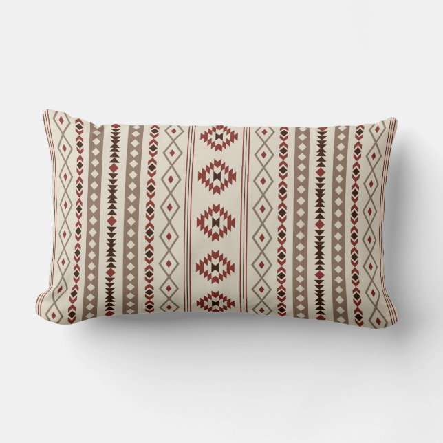 Aztec Browns Rust Cream Mixed Motifs V Pattern Lumbar Cushion (Front)