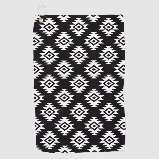 Aztec BW Symbol on Black Pattern Golf Towel (Front)
