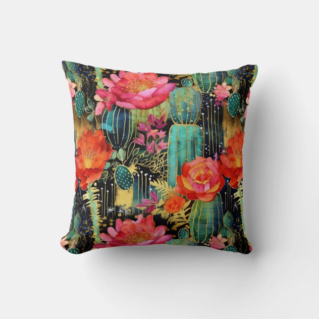 Aztec Cactus Throw Pillow (Front)