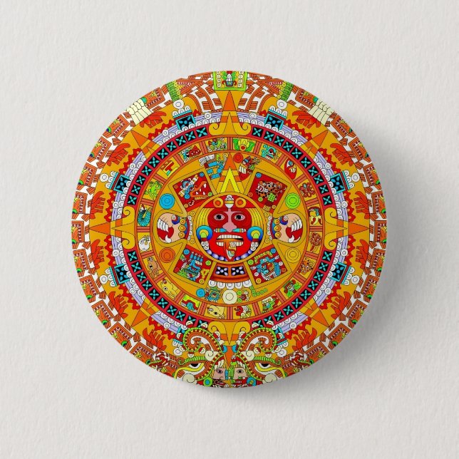 Aztec calendar 6 cm round badge (Front)