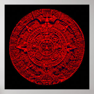 Aztec Calendar (in red) Poster