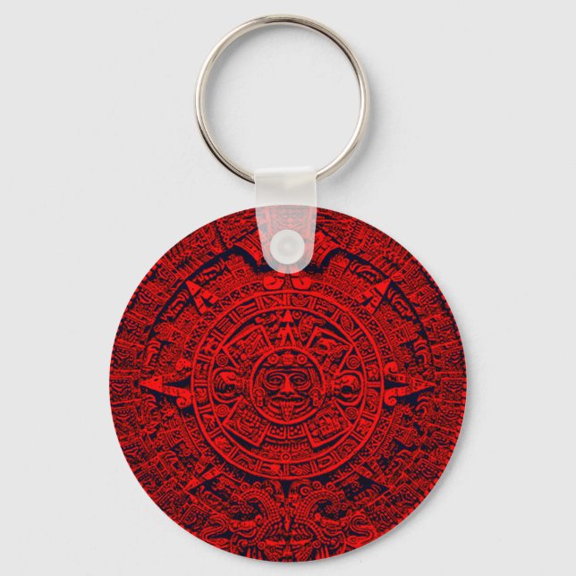 Aztec Calendar - red Key Ring (Front)