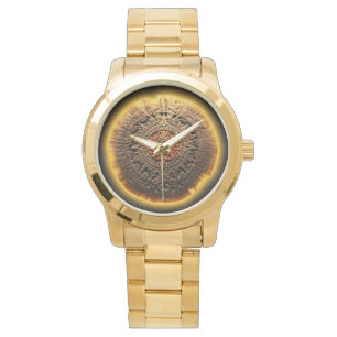 Aztec calendar stone watch