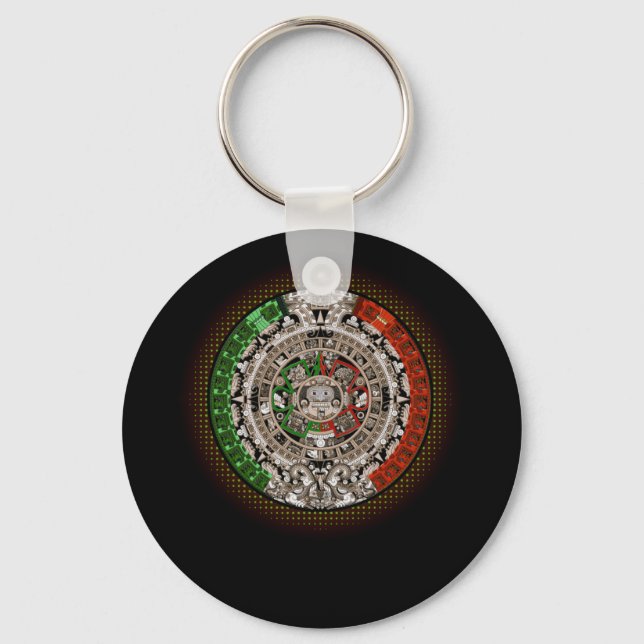 Aztec Calendar Sun Stone Mexican Art Carving Key Ring (Front)