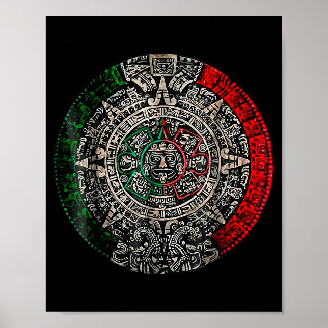 Aztec Calendar Sun Stone Mexican Art Carving Maya  Poster (Front)
