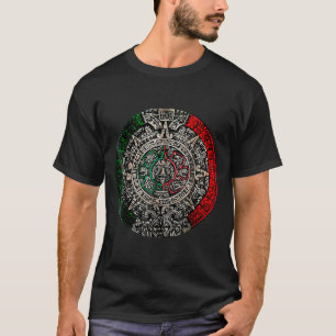 Aztec Calendar Sun Stone Mexican Art Carving Maya  T-Shirt