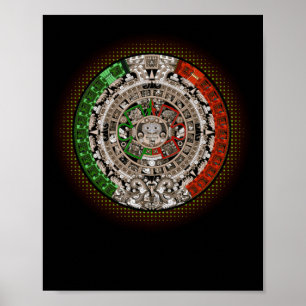 Aztec Calendar Sun Stone Mexican Art Carving Poster