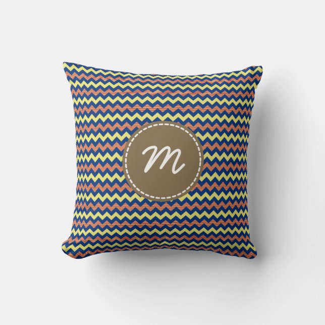 Aztec Chevron Pattern Custom Monogram Cushion (Front)