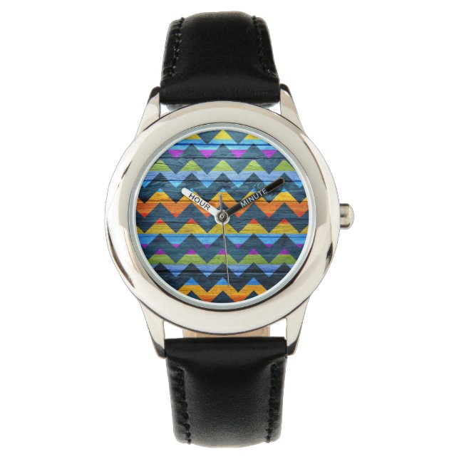 Aztec Chevron Wood Abstract Art #6 Watch (Front)