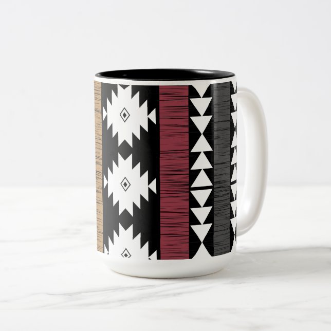 Aztec Colorful Geometric Pattern  Two-Tone Coffee Mug (Front Right)