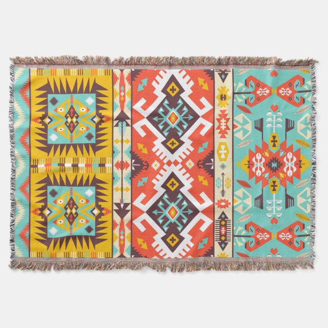 Aztec colourful fashion seamless pattern throw blanket (Front)