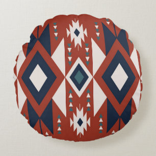 Aztec Copper and Blue Design Round Cushion