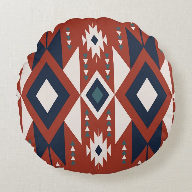 Aztec Copper and Blue Design Round Cushion (Front)