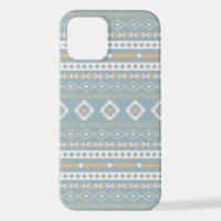 Aztec Cream Orange Blue Mixed Motif Pattern