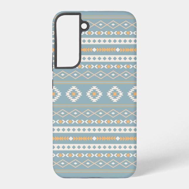Aztec Cream Orange Blue Mixed Motif Pattern Samsung Galaxy S22+ Case (Back)