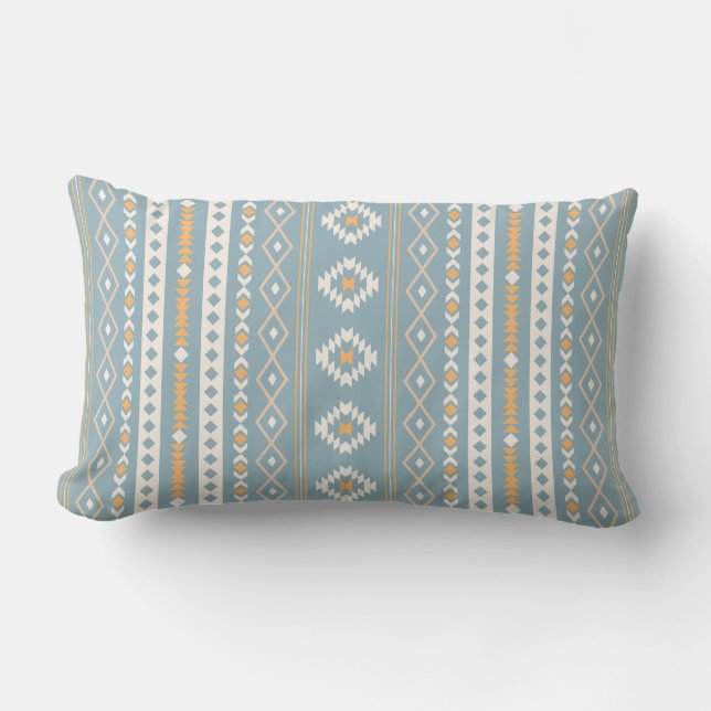 Aztec Cream Orange Blue Mixed Motif V Pattern Lumbar Cushion (Front)