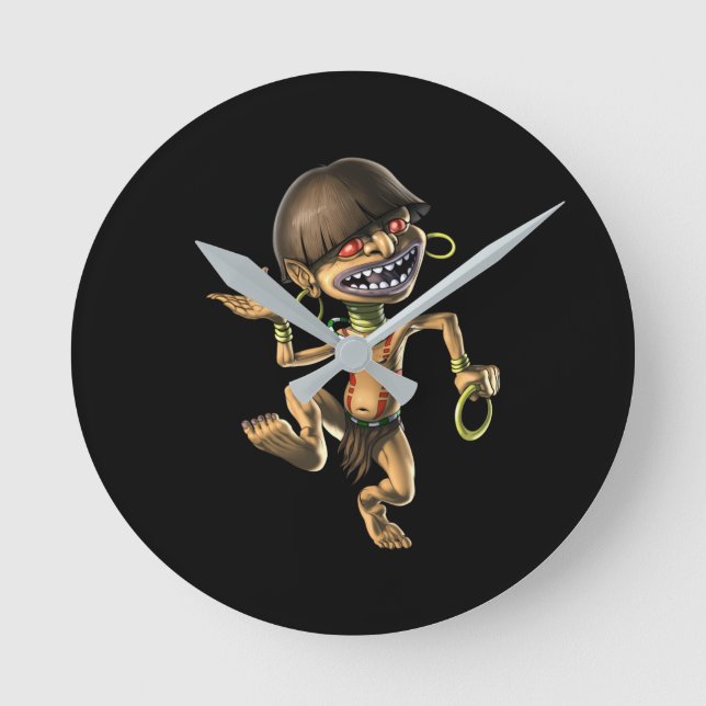 Aztec Creature Chaneque Round Clock (Front)