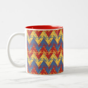 Aztec Design blue, yellow, red Two-Tone Coffee Mug
