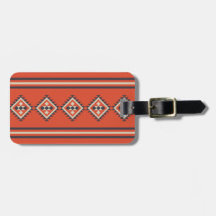 Aztec design in orange, beige and blue colours  luggage tag