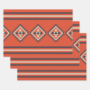 Aztec design in orange, beige and blue colours  wrapping paper sheet