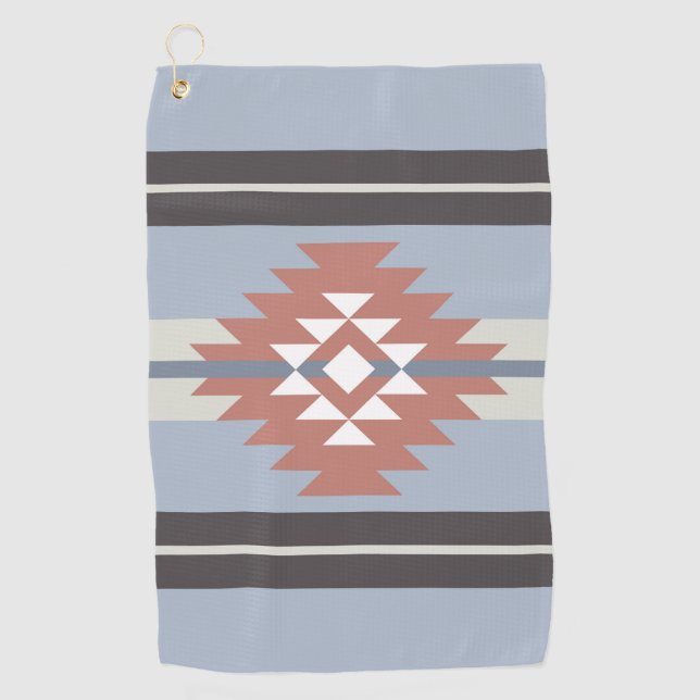 Aztec design in pink and blue colours golf towel (Front)
