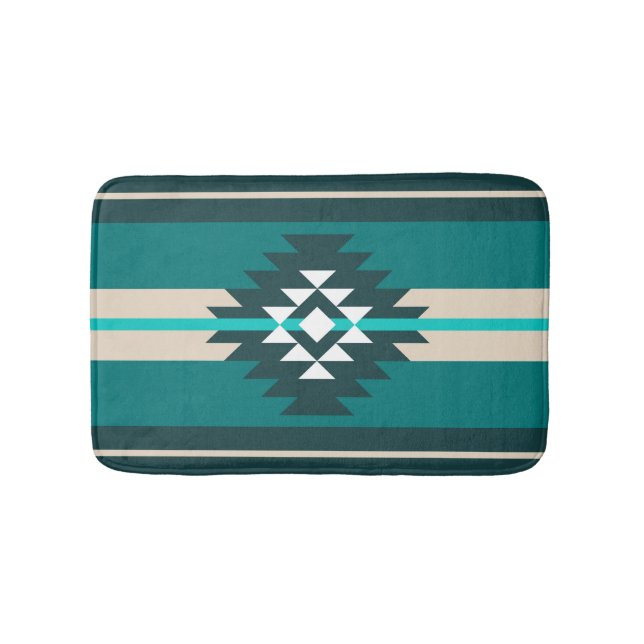 Aztec design in turquoise colour bath mat (Front)