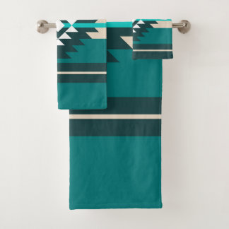 Aztec design in turquoise colour bath towel set