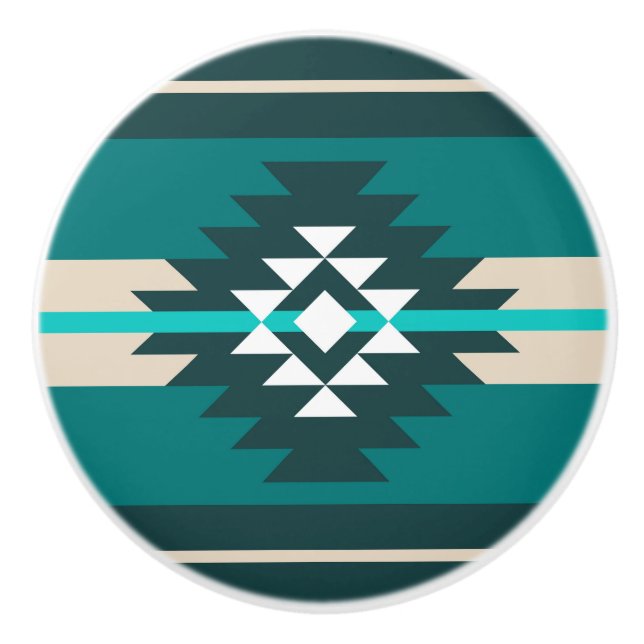 Aztec design in turquoise colour ceramic knob (Front)