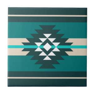 Aztec design in turquoise colour ceramic tile
