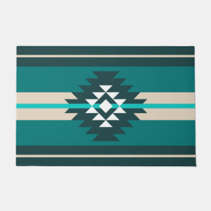 Aztec design in turquoise colour doormat