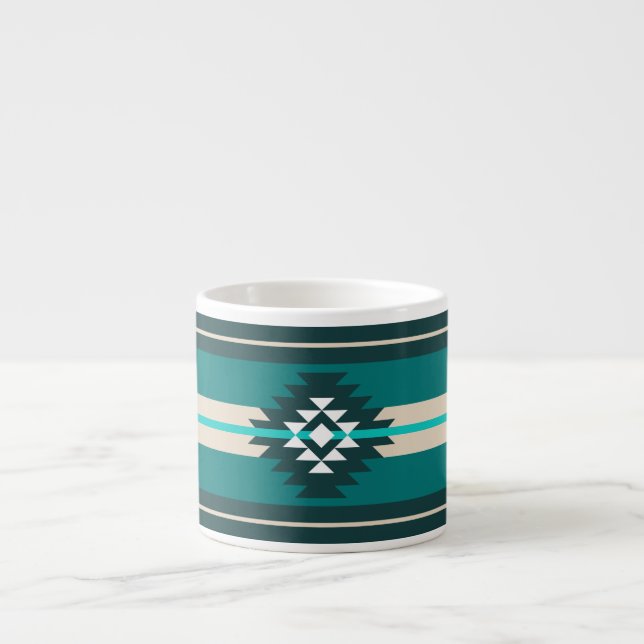 Aztec design in turquoise colour espresso cup (Front)