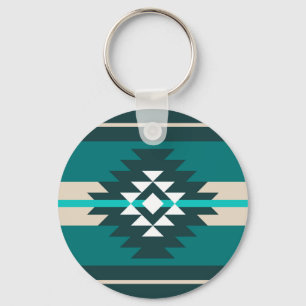 Aztec design in turquoise colour key ring