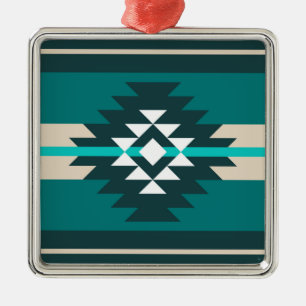 Aztec design in turquoise colour metal ornament