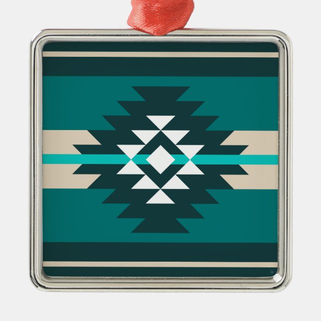 Aztec design in turquoise colour metal ornament (Front)