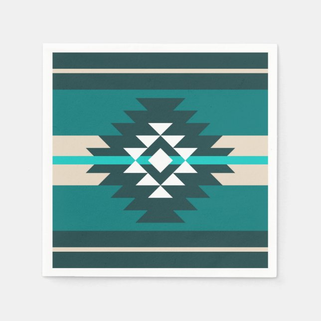 Aztec design in turquoise colour napkin (Front)