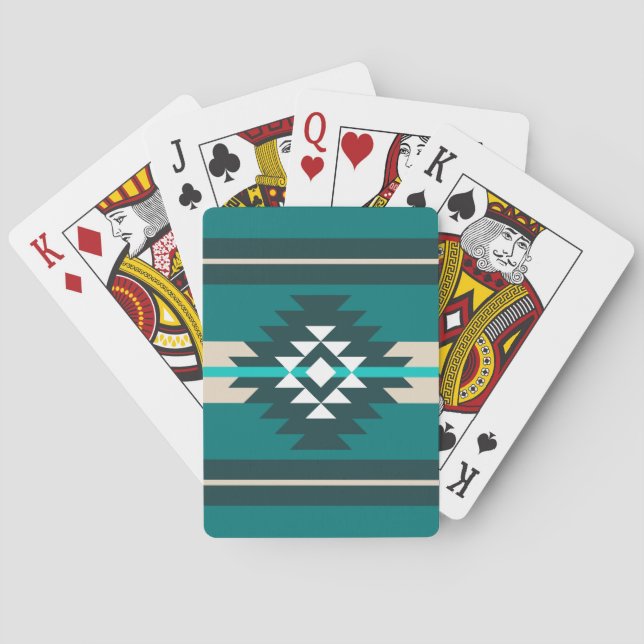 Aztec design in turquoise colour playing cards (Back)