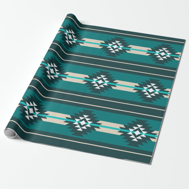 Aztec design in turquoise colour wrapping paper (Unrolled)