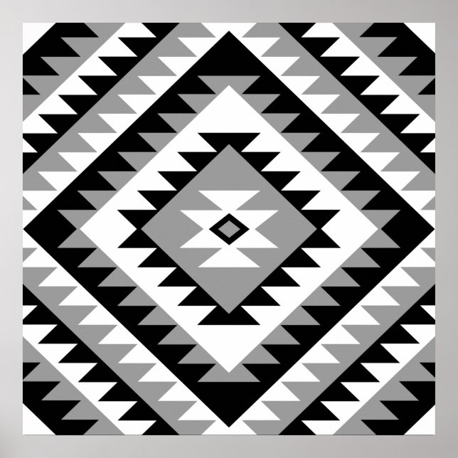 Aztec Diamond Motif Design Black White Gray Poster (Front)